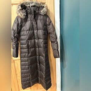 Eddie Bauer Brown Long Puffer Coat with Fur Hood